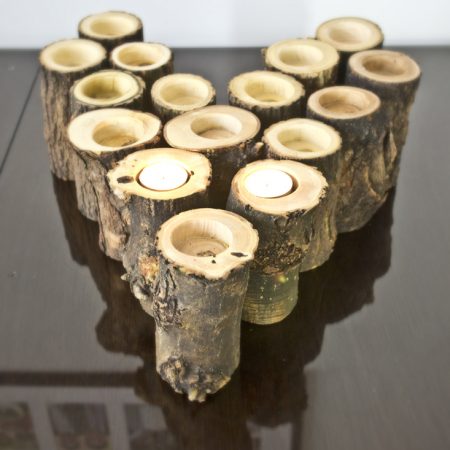 BARK 14cm - natural, wooden candlestick